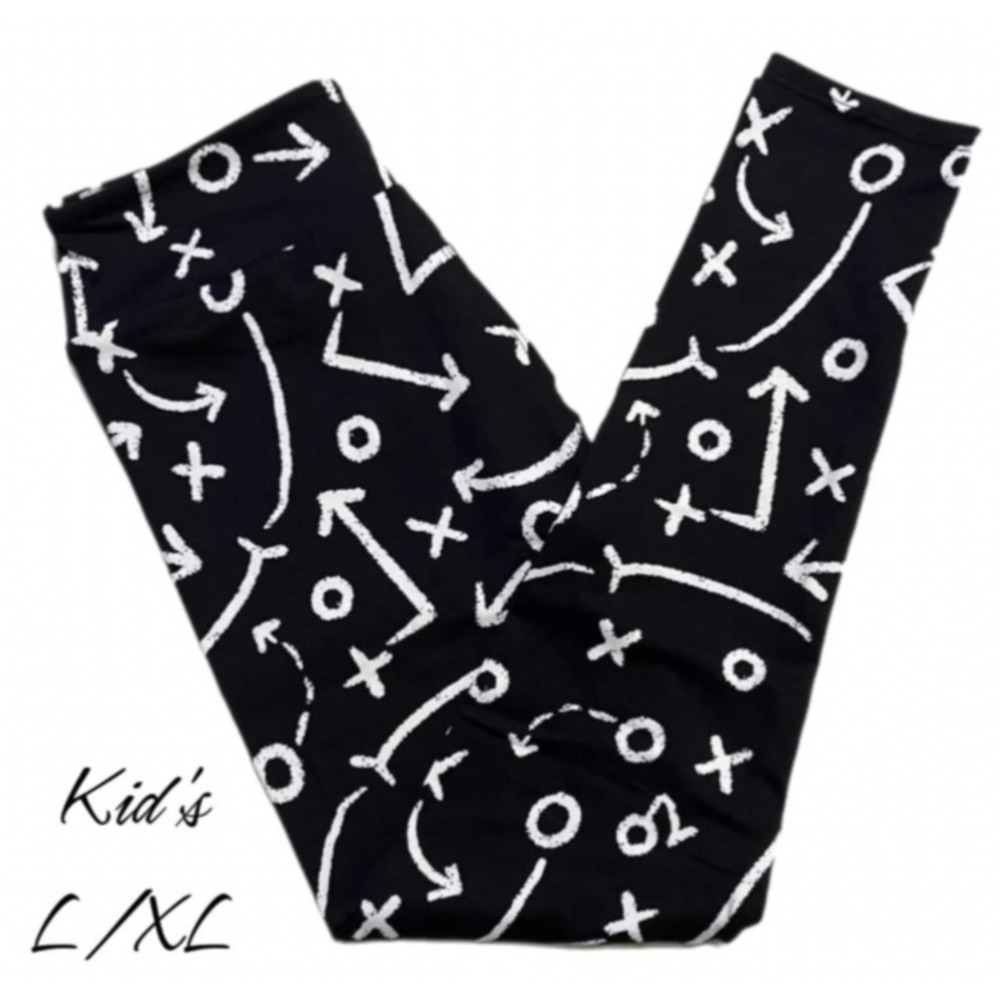 LuLaRoe Girls Leggings Size L/XL Black White Football Sports‎ Sizes 8-14 NWT